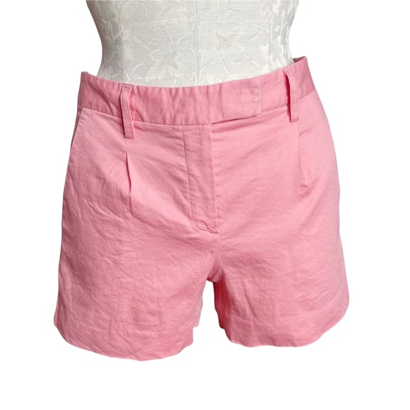 Theory Lynie Linen Cotton Salmon Pink Slim Fit Shorts - Picture 2 of 8